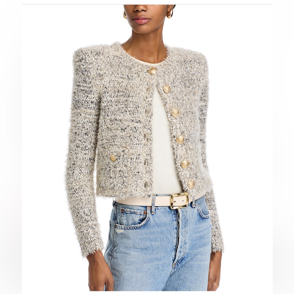 L'agence Gray Tweed Button-Up Blazer